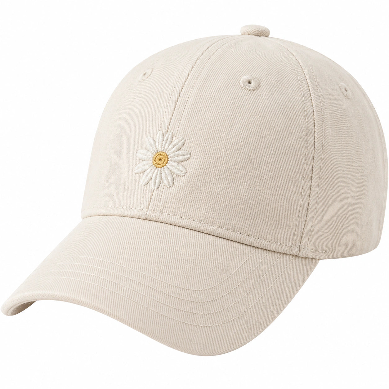 Elegante Baseballcap mit Gänseblümchen-Stickerei Beige