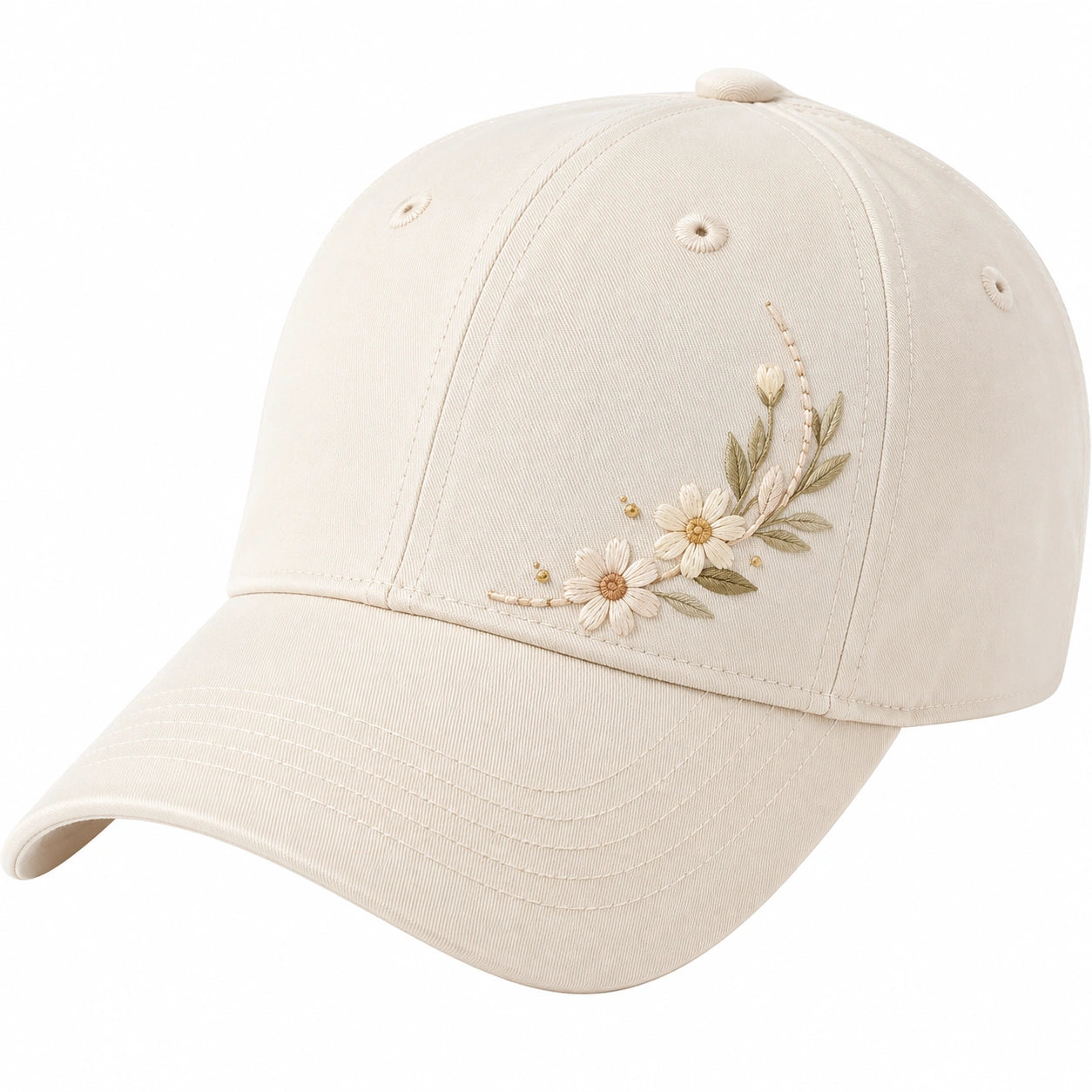 Damen Baseballkappe mit Blumenstickerei Beige