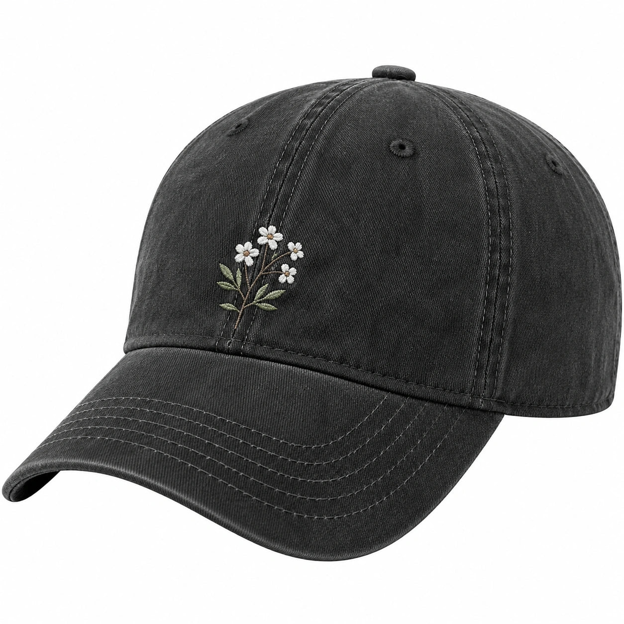 Baseballkappe mit Blumenstickerei, Dunkelgrau, Unisex