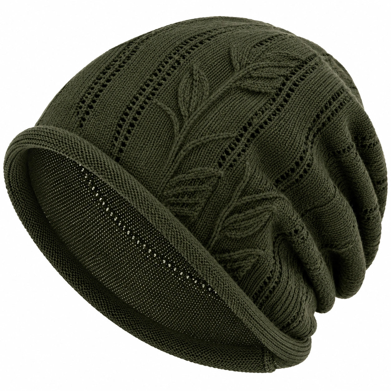 Unisex Strickmütze mit Blattmuster Dunkelgrün