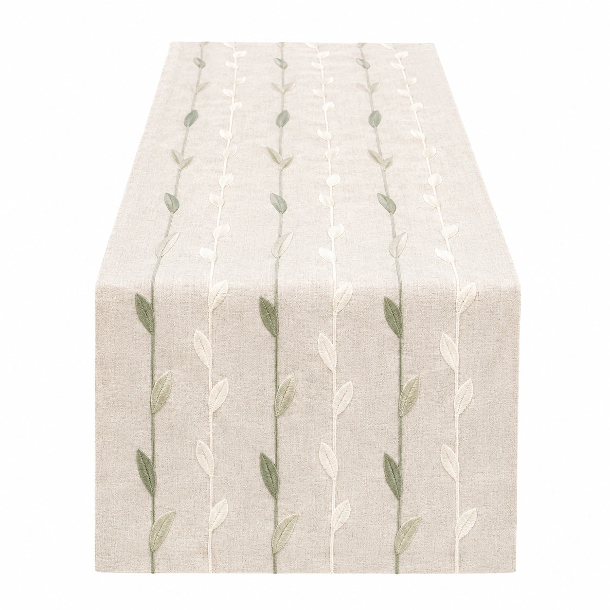 Tischläufer mit Blattstickerei in Beige und Grün