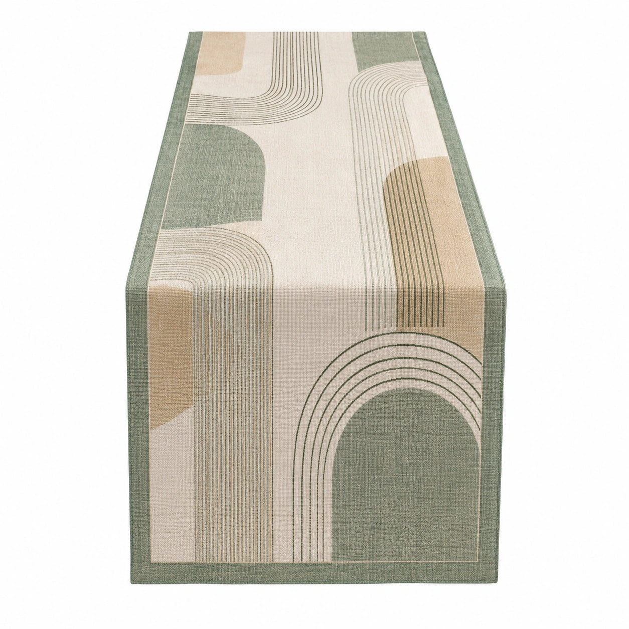 Tischläufer Grün Beige 180x40cm Geometrisches Muster