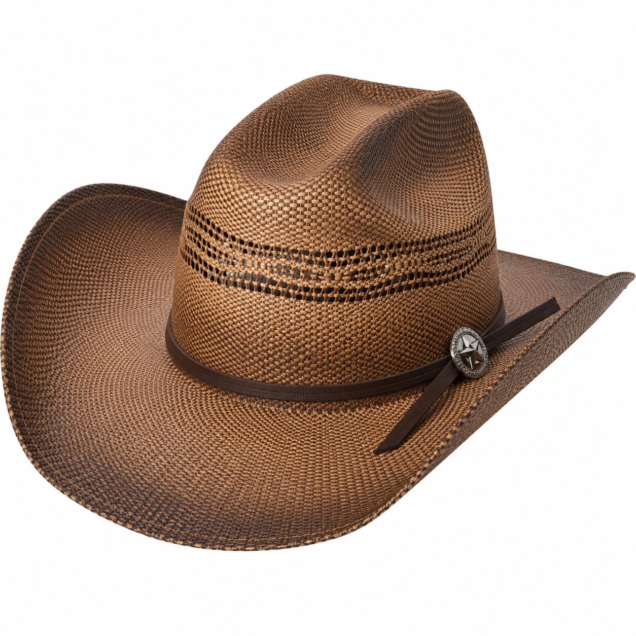 Western-Cowboyhut aus Geflecht mit Belüftung in Braun
