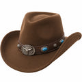 Brauner Western Cowboyhut mit Metallapplikationen