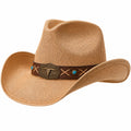 Western Cowboy Strohhut mit Emblem Beige