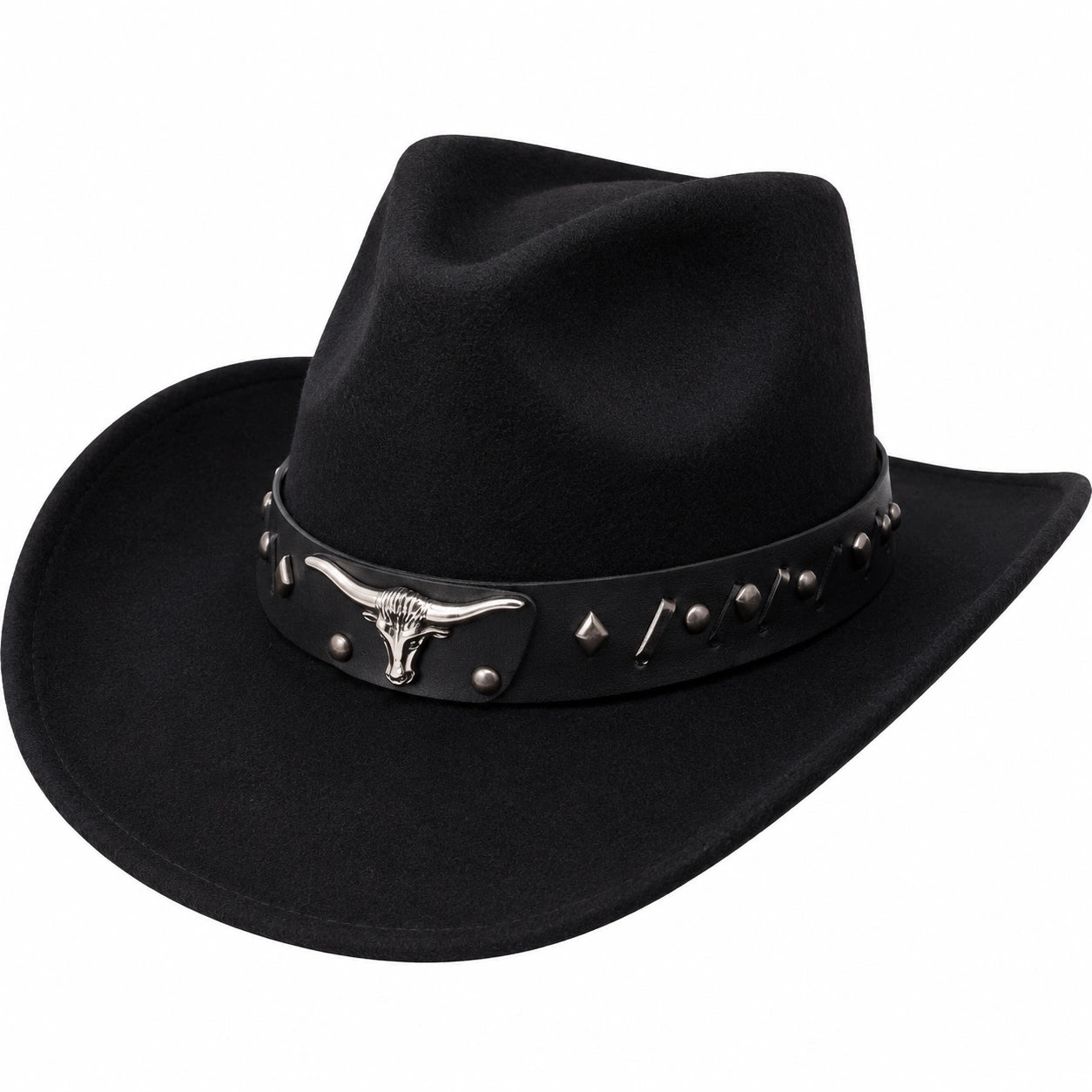 Schwarzer Cowboyhut mit Bullenschmuck