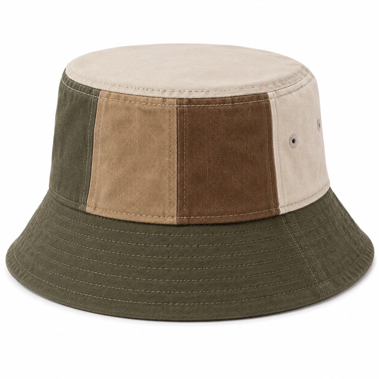Unisex Fischerhut Patchwork Beige/Braun/Grün