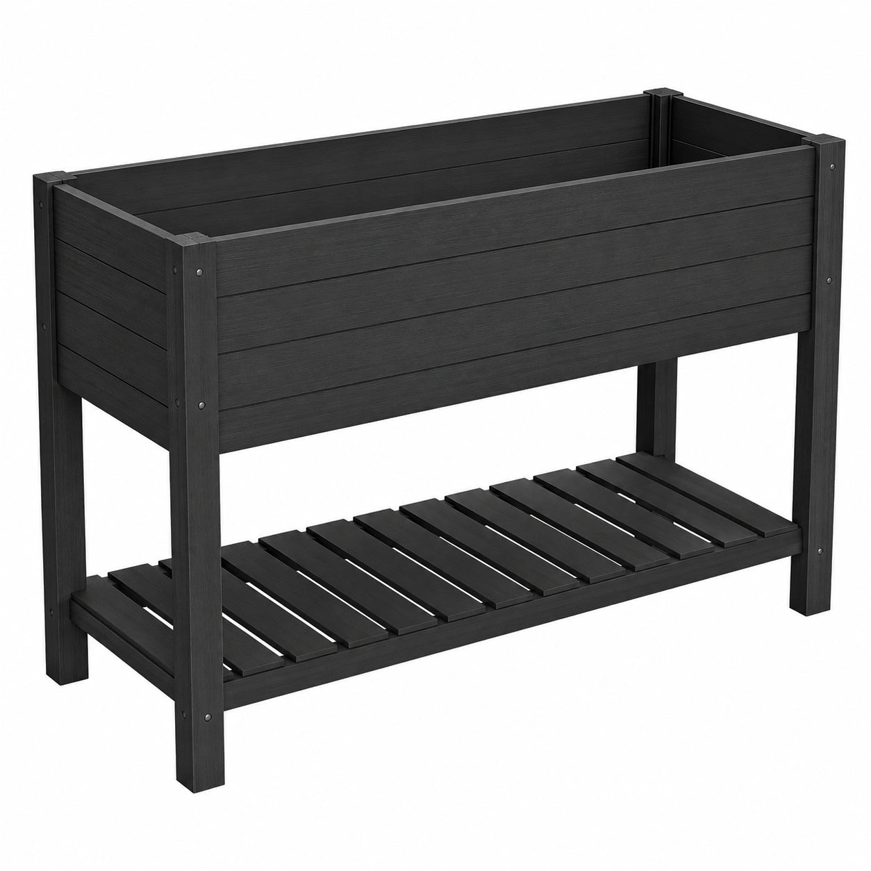 Schwarzes Hochbeet mit Ablage für Garten und Balkon