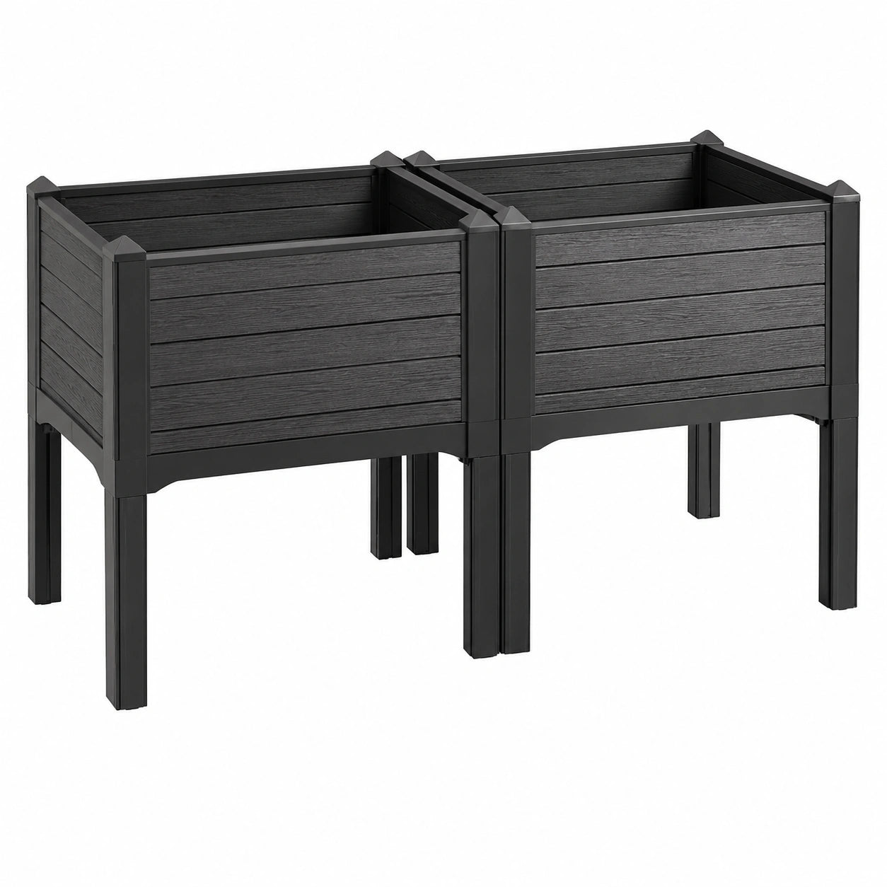 2er-Set Hochbeet Pflanzkasten Kunststoff Schwarz